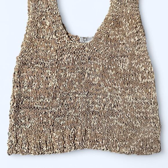 Rare Vintage Bon Jour Hand-Knit Leather Tank - Size S - Picture 1 of 3
